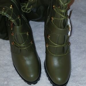 Green Combat Boots with Straps and Studs